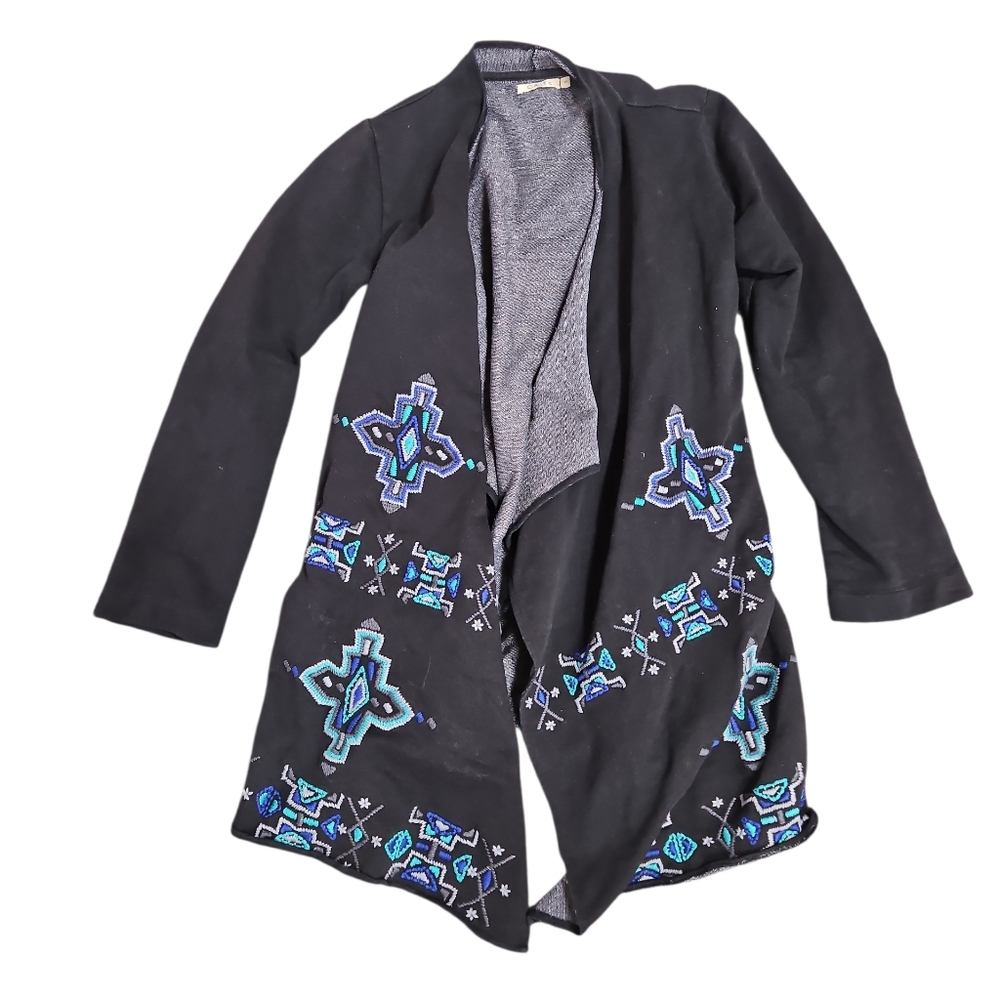 Caite Womens Black Southwestern Flowy Cardigan Size S Boho Embroidered Anthro